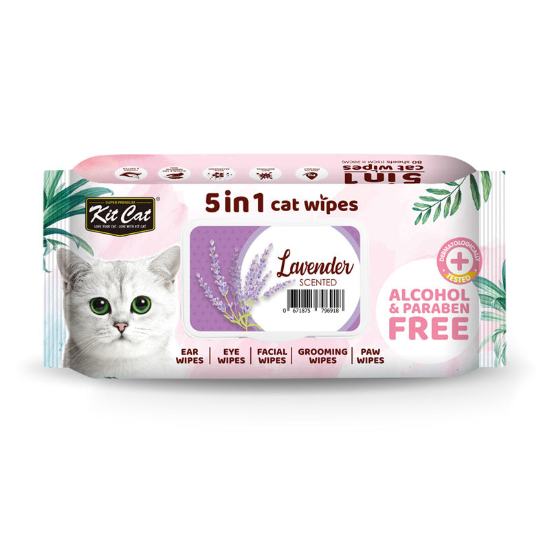 Kit Cat 5-in-1 Cat Wipes Scented - Lavender