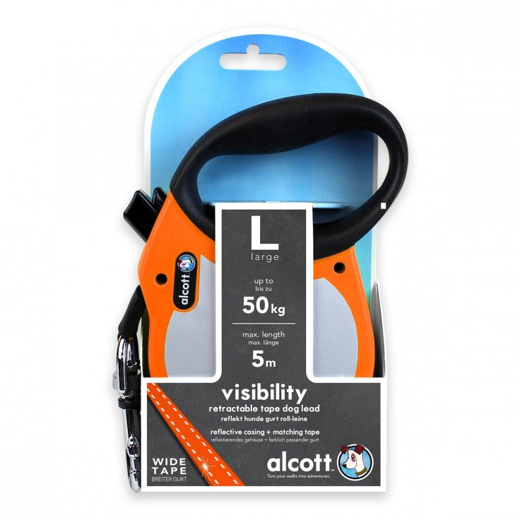 VISIBILITY RETRACTABLE LEASH 5 M -  NEON ORANGE - Dog Leashes