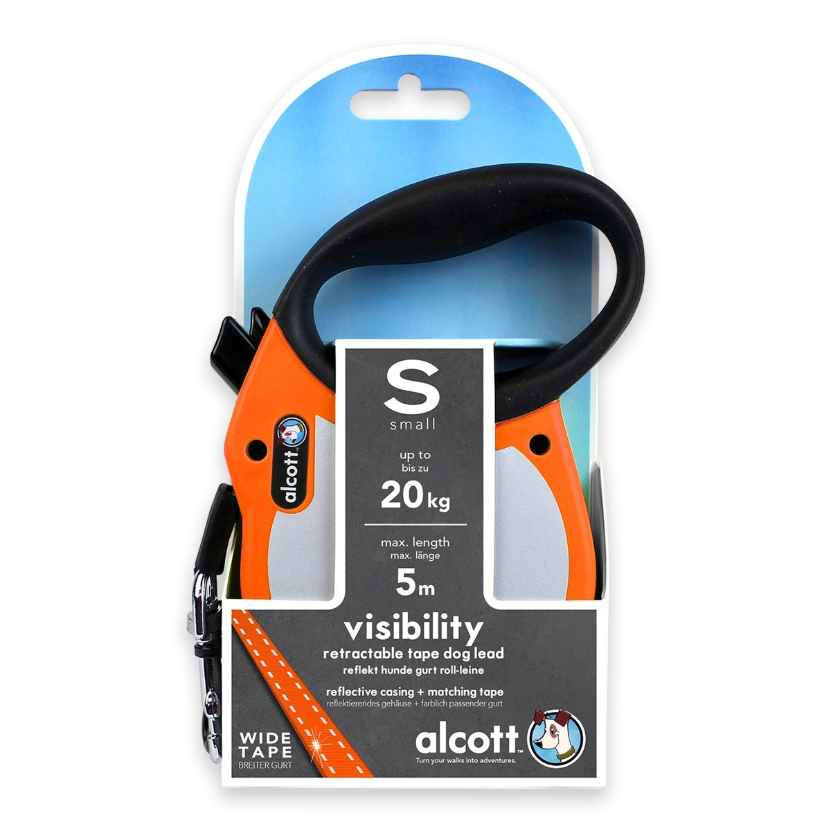 VISIBILITY RETRACTABLE LEASH 5 M -  NEON ORANGE