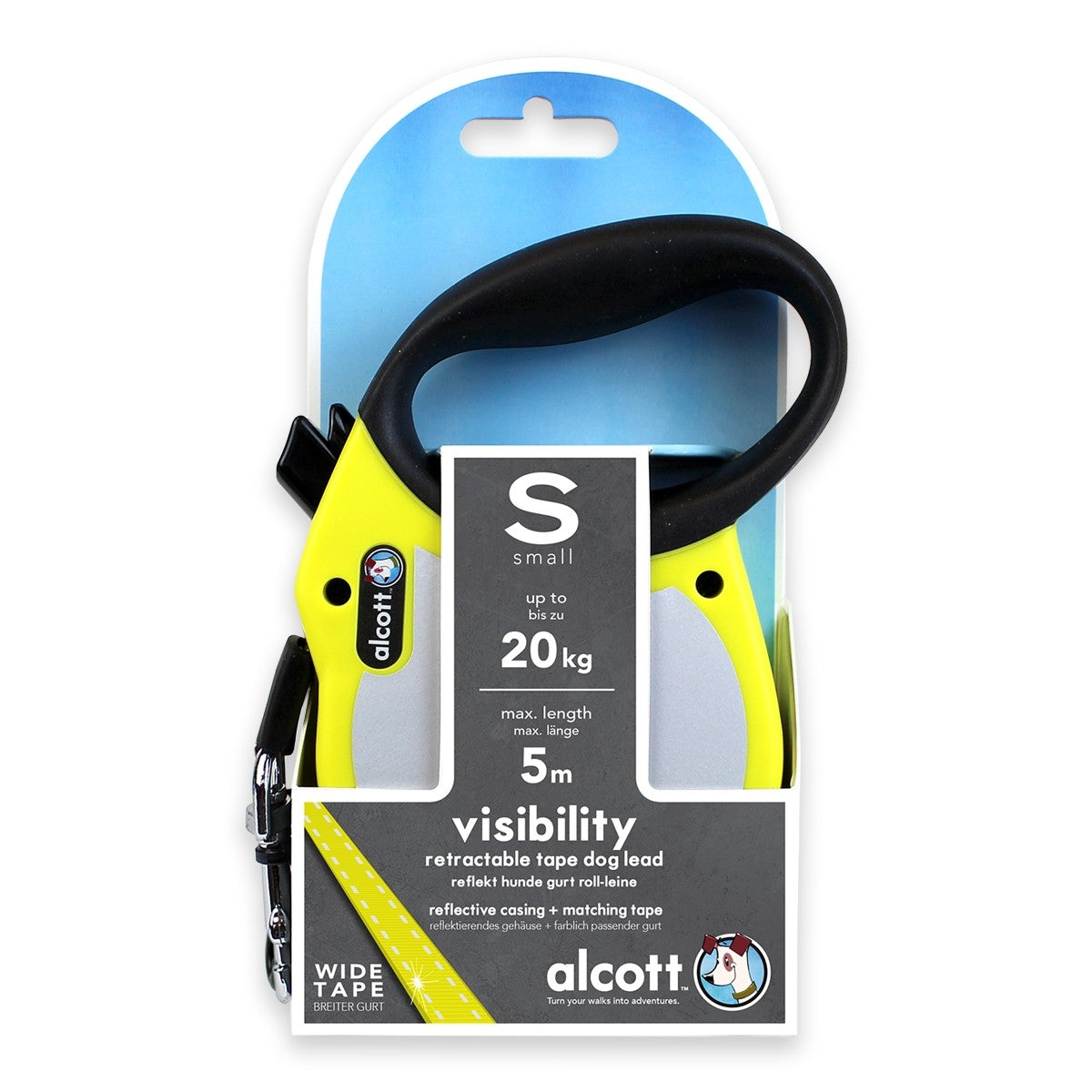 Visibility retractable, 5m Large - Neon Yellow - Dog Leashes