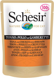 SCHESIR CAT POUCH TUNA CHICKEN WITH SHRIMPS 100 GM