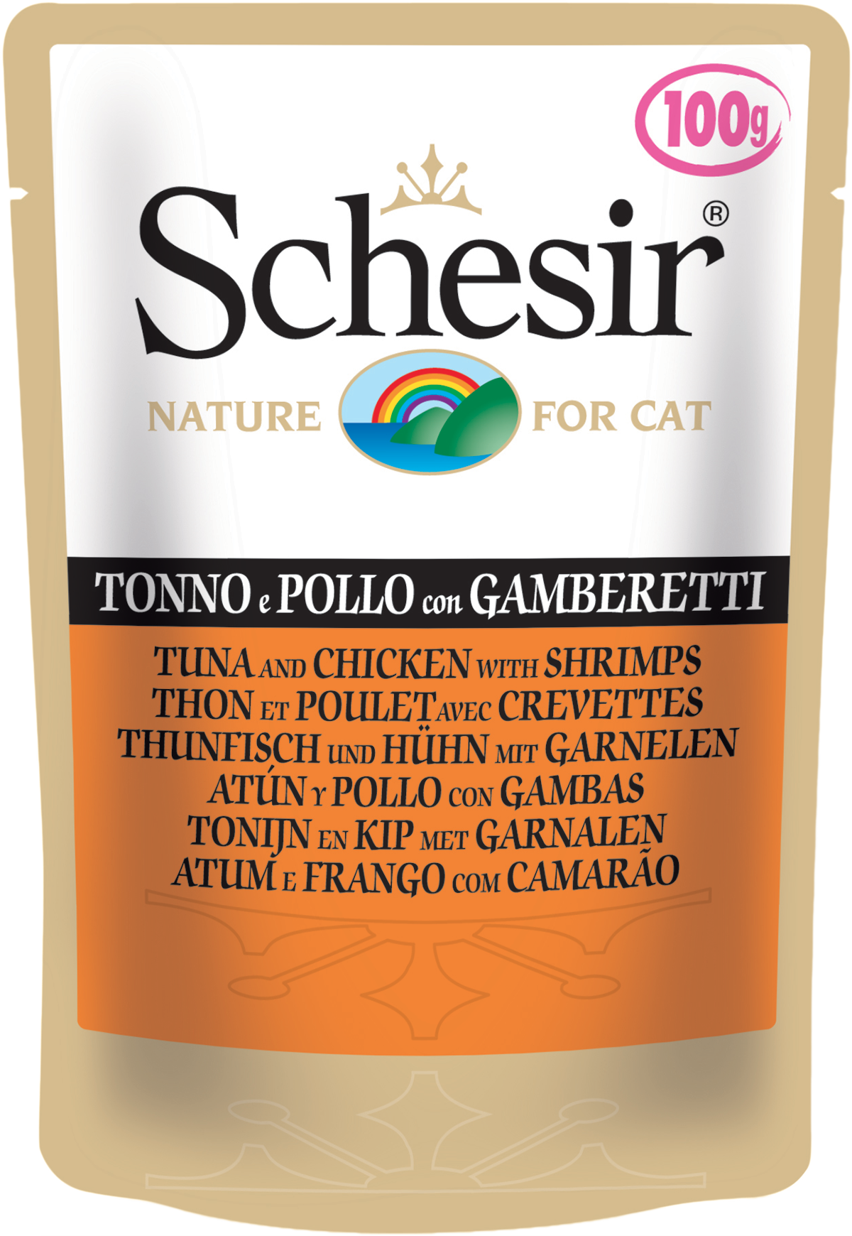 SCHESIR CAT POUCH TUNA CHICKEN WITH SHRIMPS 100 GM